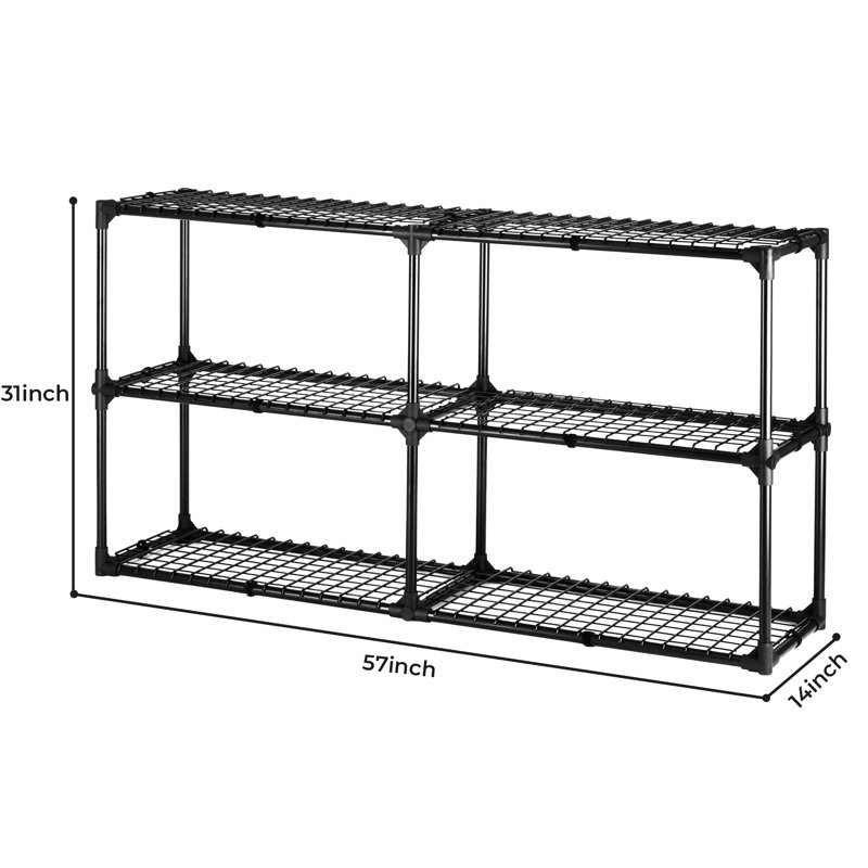 Support de rangement couvert robuste à 3 tablettes - pour la maison, le garage et le bureau. 220 lb par tablette, 660 lb au total. Acier noir robuste. Tablette H 55 po x l 14,08 po x H 31,26 po Prises