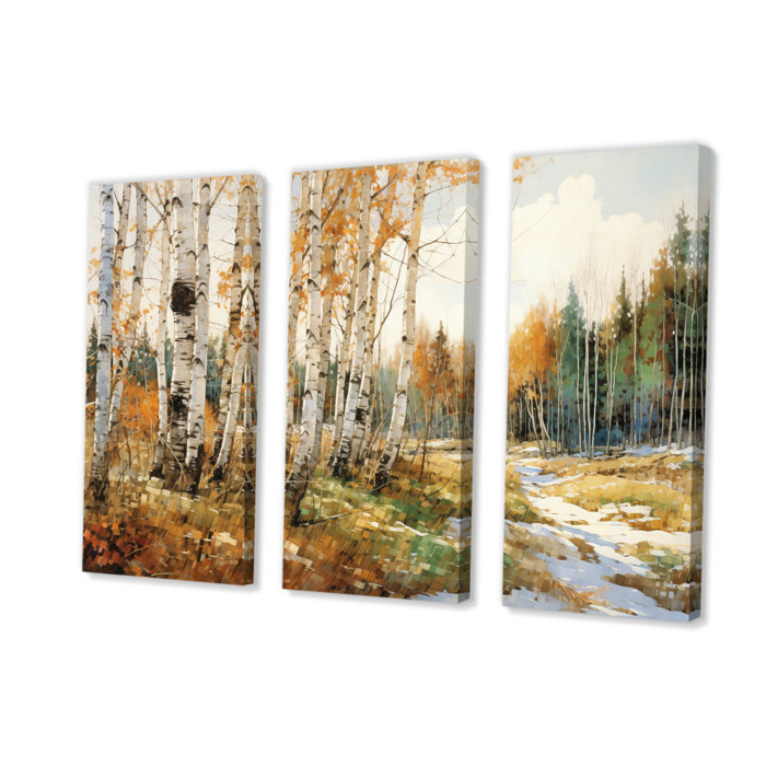 Millwood Pines Birch Wood Seasonal Birch I On Canvas 3 Pieces Print ...