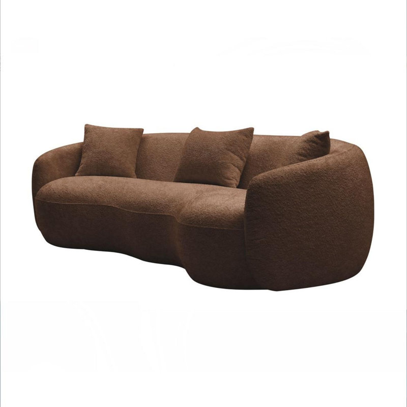 Yazgur 93.6" Curved Modern Upholstered Sofa, Brown Boucle, 26.9" H x 93.6" W x 41.3" D