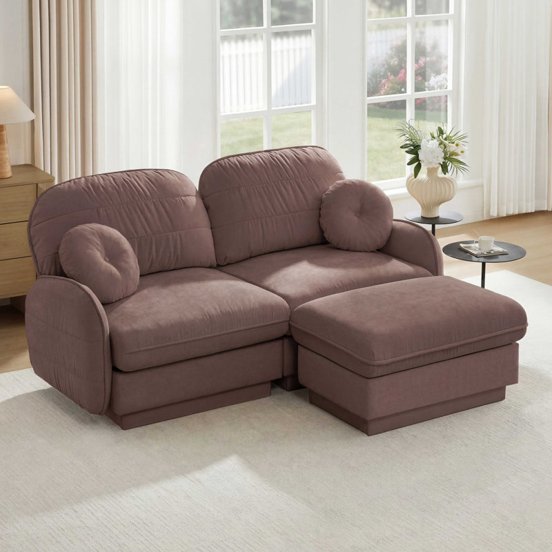 Canapé en L Chenille avec repose-pieds mobile en L et siège profond, H 37,4 po x l 73,2 po x P 57,8 po, Rose poussière