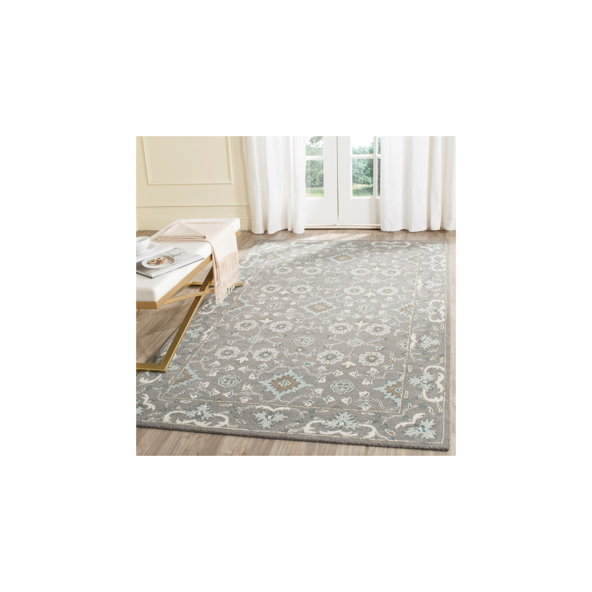 Tansy Handmade Wool Gray/Beige/Blue Rug, Rectangle 4' x 6'