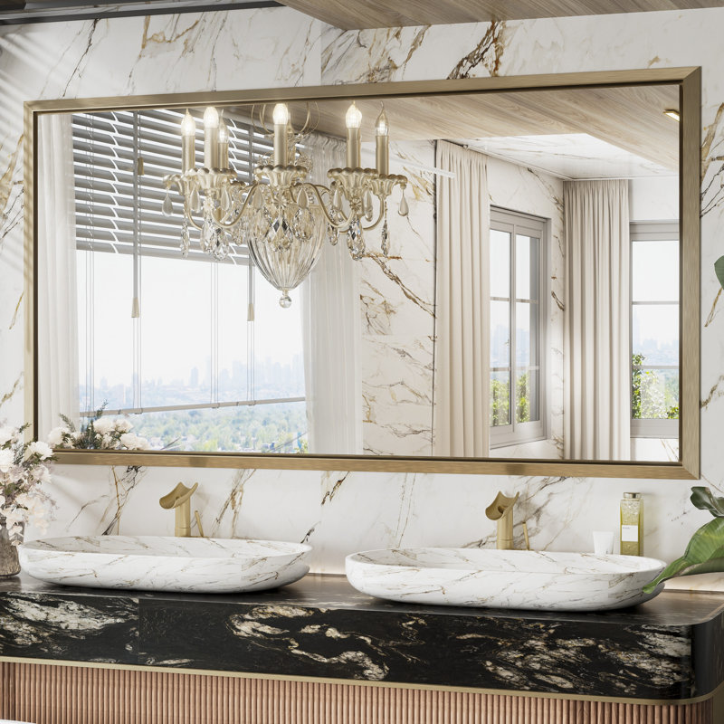 Sweeny Rectangle Shatterproof Metal Wall Mirror, Gold, 36" x 72"