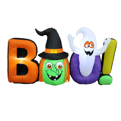 8 Foot Long Lighted Happy Halloween Inflatable Witch Ghost BOO Indoor / Outdoor Holiday Blow Up Yard Garden Decoration