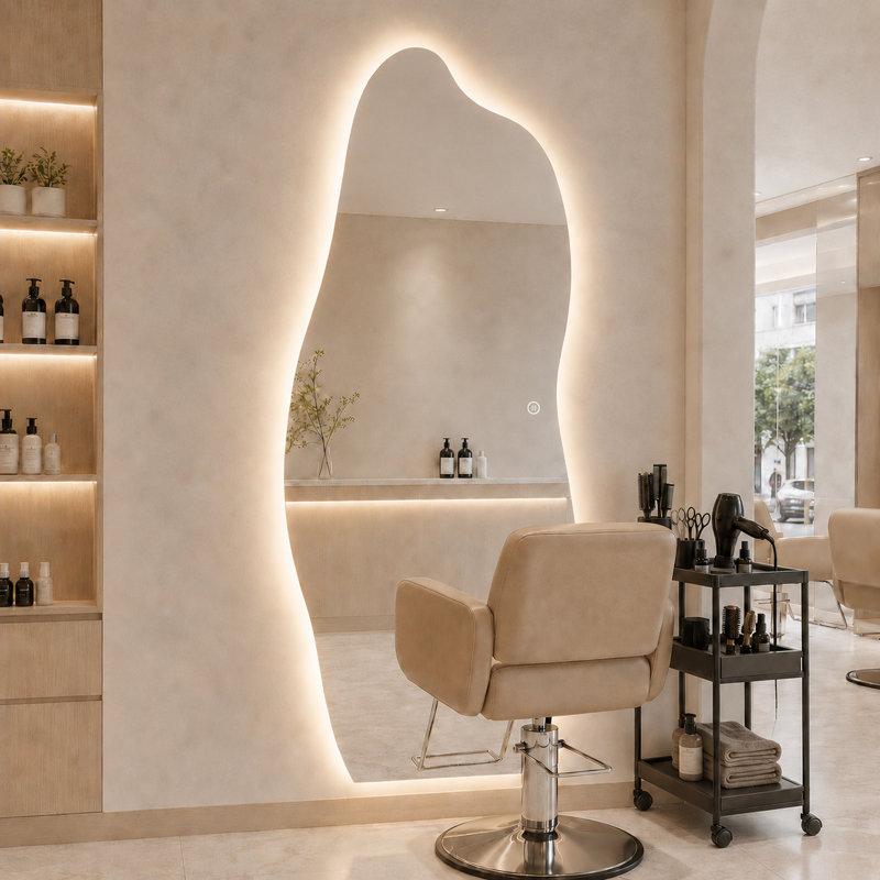 65" H x 24" W Irregular Wavy Frameless LED Full Length Mirror, 3-Color Dimmable Backlit Wall Mounted Mirror for Bedroom, Dressing Room, Entryway