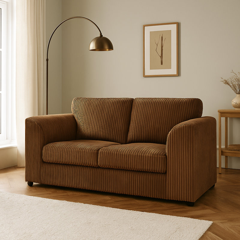 Corduroy Sofa, Brown, 75cm H x 165cm W x 90cm D