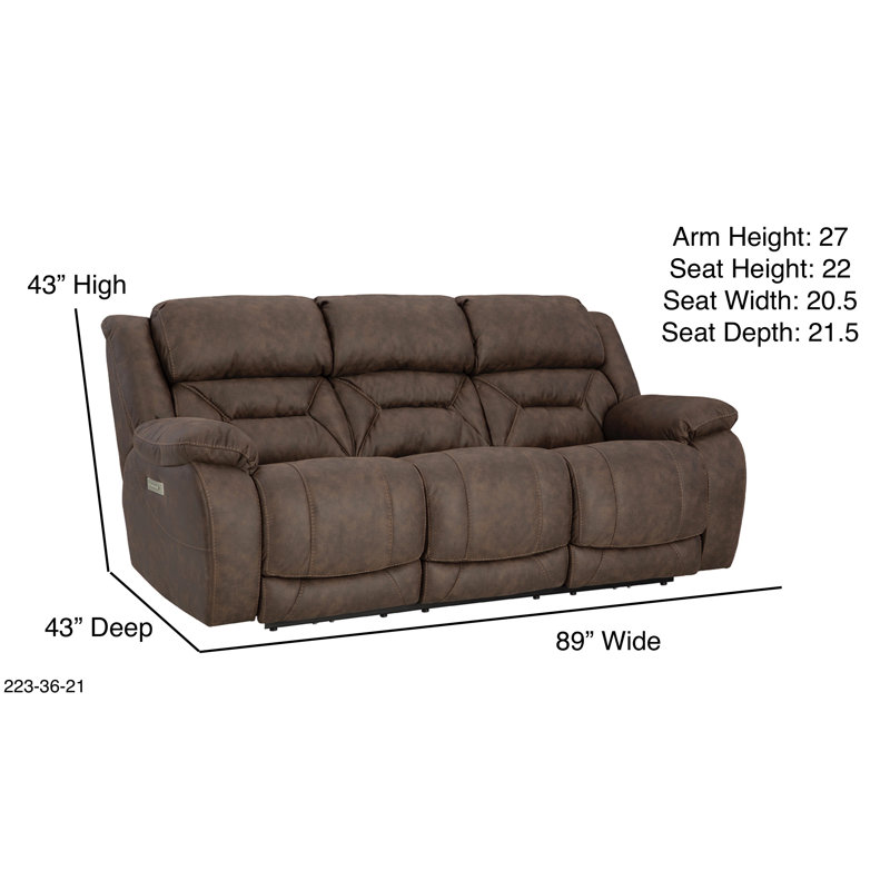 Canapé inclinable avec accoudoirs coussinés de 89 po Bobbetta, Polyester brun