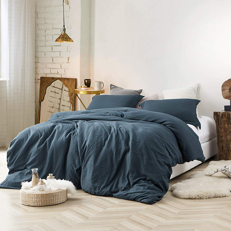  Ensemble de housse de couette surdimensionné en microfibre prélavée gonflant Natural, Bleu nuit