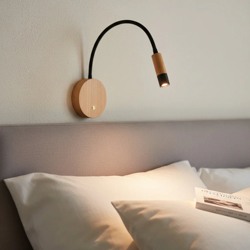 UltraBeam 3 Watt LED Beech Wood Wall Mounted Bedside  Reading Lamp 