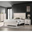 Lit double contemporain avec finition gris beige rustique et tête de lit géométrique - Mobilier de chambre à coucher de conception solide