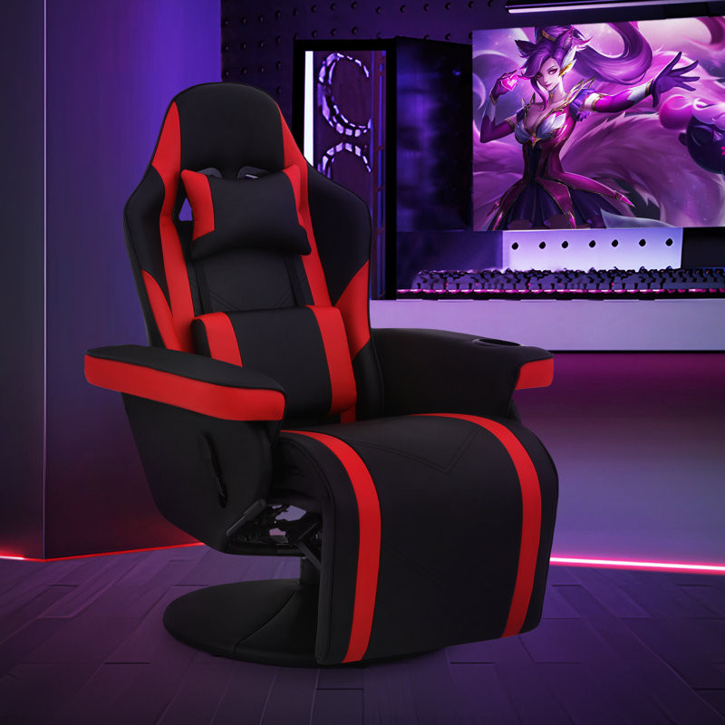 PU Leather Video Gaming Chair, Adjustable Recliner Chair with Footrest, Lumbar Support and Headrest, Red