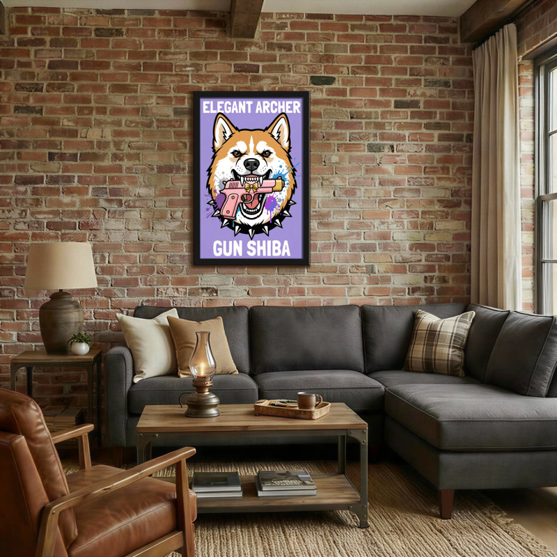 Chien Shiba Archer avec un pistolet rose, H 18 po x l 12 po
