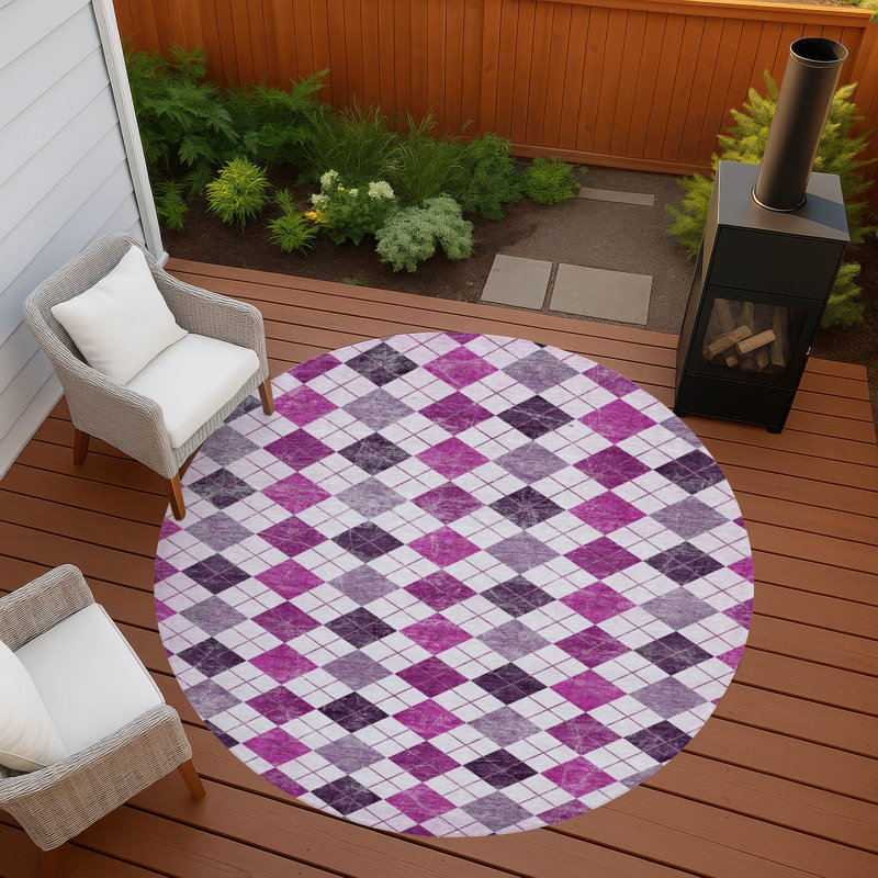 Machine Washable Indoor/Outdoor Leavittsburg ACN2237 Geometric Rug, Round 8'