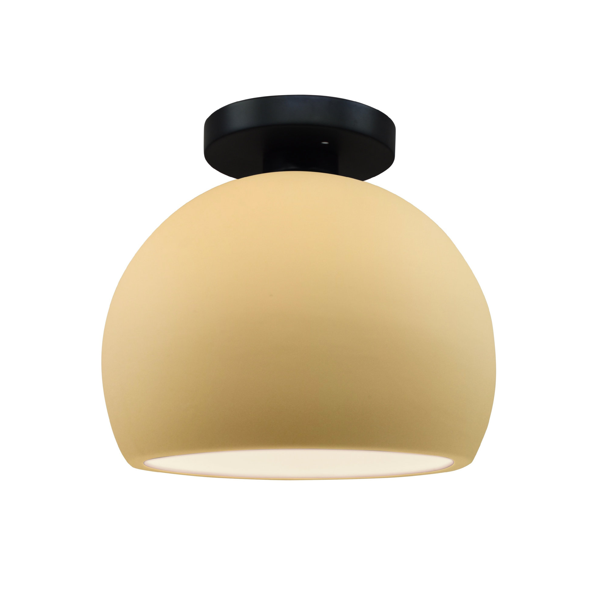 Single Light Ceramic LED Semi Flush Mount, 7" H x 7" W x 7" D, Muted Yellow, Matte Black