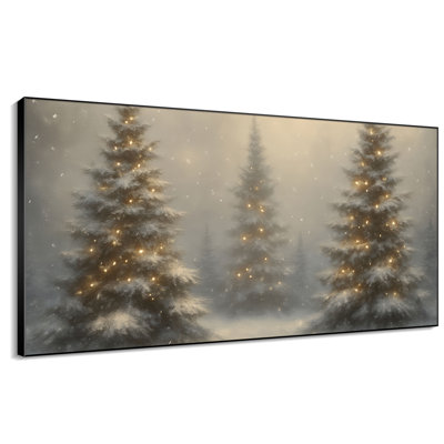Très grand art mural imprimé sur toile de pin vert enneigé décor de salon de Noël - "Assemblage requis (cadre non fini)"