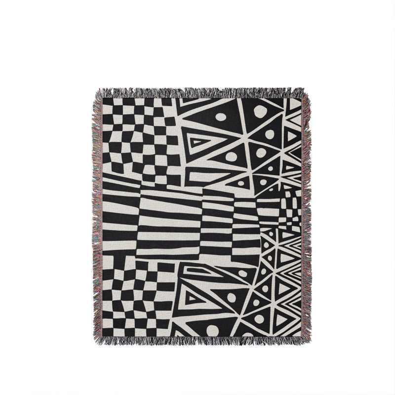Jeté en coton Cocodili Abstract Pirnt, Grand, Black