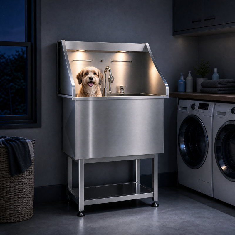 Station de lavage pour chien, station de baignade pour chien en acier inoxydable à DEL (32 po)