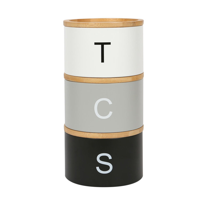 Harbour Housewares - 3 Piece Stacking Tea Coffee Sugar Canister Set, Monochrome