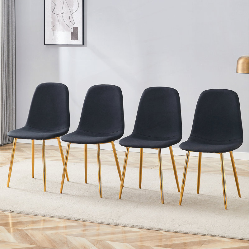 Luxury Simple Chair - Set Of 4 BLACK Linen-Cotton Material High Resilience Dining Chair With Metal Walnut Color Leg.Integral Metal Leg Architecture,Suitable For Various Interior Decoration Styles.