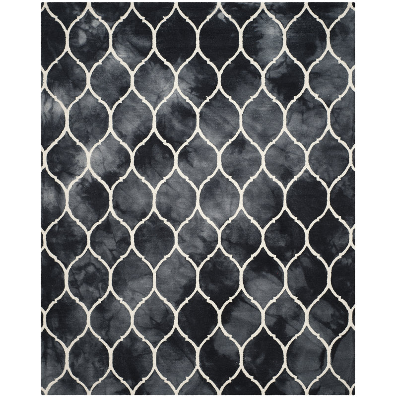 Coleman Hand Tufted Wool/Cotton Geometric Rug in Ivory/Graphite, Rectangle 5' x 8'