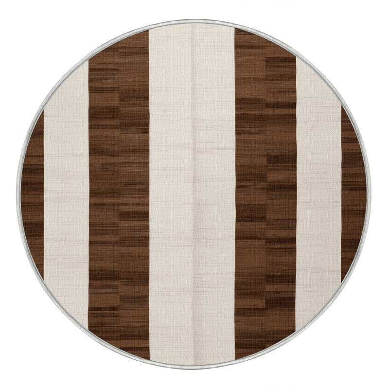 Tapis beige à carreaux lavable à la machine, Rond 7 pi