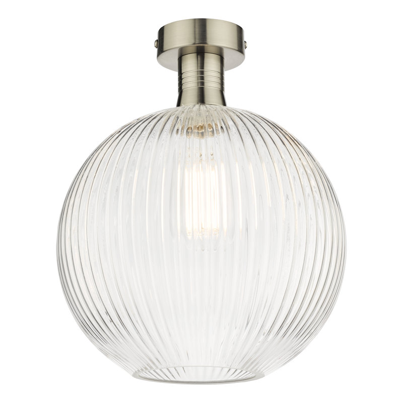 EMERSON 1LT SEMI FLUSH CW ROUND RIBBED GLASS, Antique Chrome