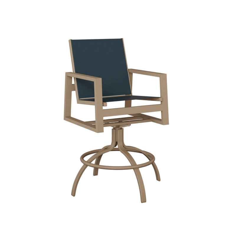 Chaise de bar pivotante en aluminium Ceasar, Chêne veiné de bois, Marine