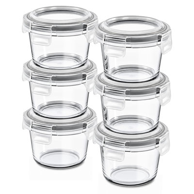 Sorbus 6-Pack 4.3oz/130ml Round Glass Meal Prep Containers with Airtight Lids – for Leftovers, Snacks and more