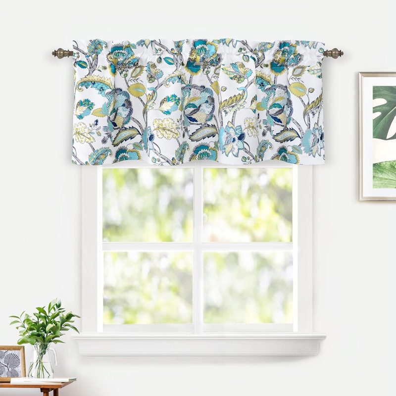 Cantonnière 52 po Akinruntan, Blanc / écume de mer / gris, Floral Leaves, L 52 po x L 18 po
