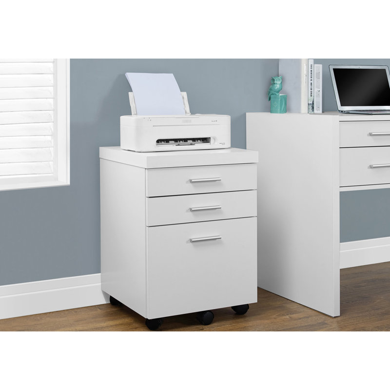 Classeur roulant moderne en stratifié blanc, tiroirs de rangement et support d'imprimante pour améliorer la productivité,