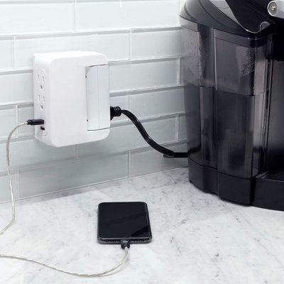 GE 5-Outlet 2-USB-A Wall Tap with Surge Protection, 560J, White, 39429