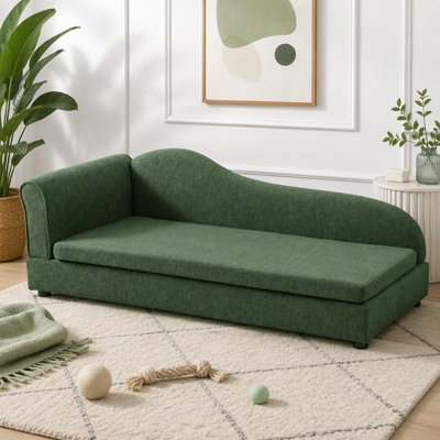 Oversized Pet Sofa for Dogs,Modern Irregular Wave Backrest, Single Armrest, Premium Breathable Linen Fabric