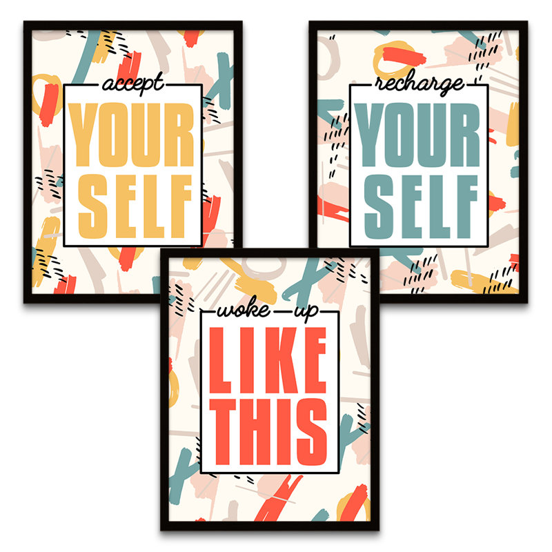 Funky Affirmations Accept Yourself Woke Recharge - 3 Piece Print Set