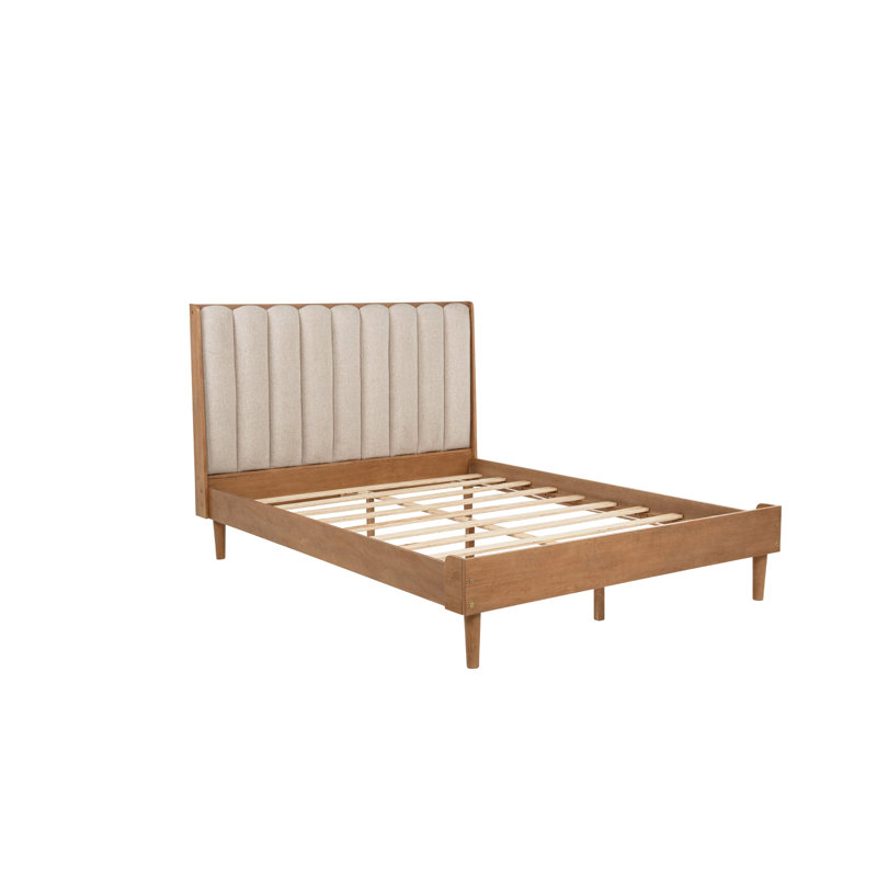 Grand lit en bois avec tête de lit tapissier de style piano, lit en bois avec cadre de lit renforcé, blé
