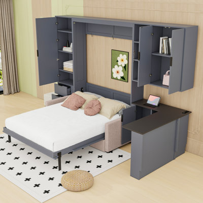 Grand lit escamotable avec canapé, éclairage DEL et ports USB