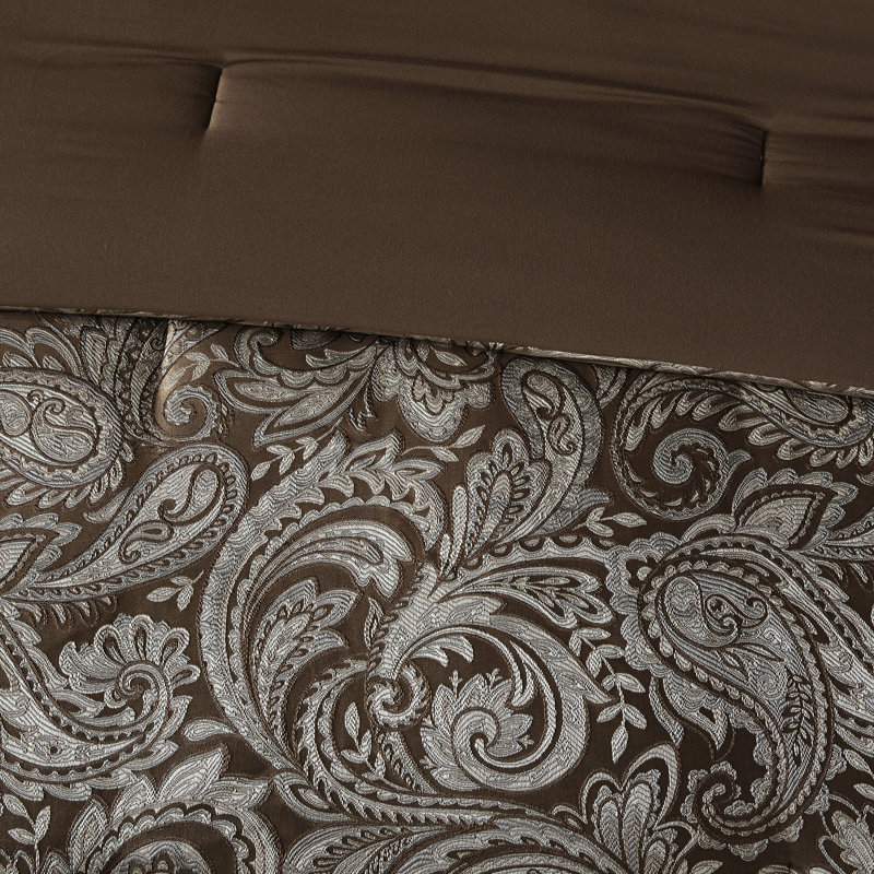 Édredon 12 pièces pour lit très grand - bleu / brun avec draps 100% coton et motif cachemire élégant, Bleu / Brun