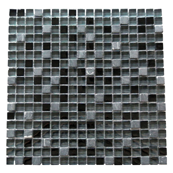 Quartz 0.63" x 0.63" Natural Stone/Glass Grid Mosaic Wall & Floor Tile