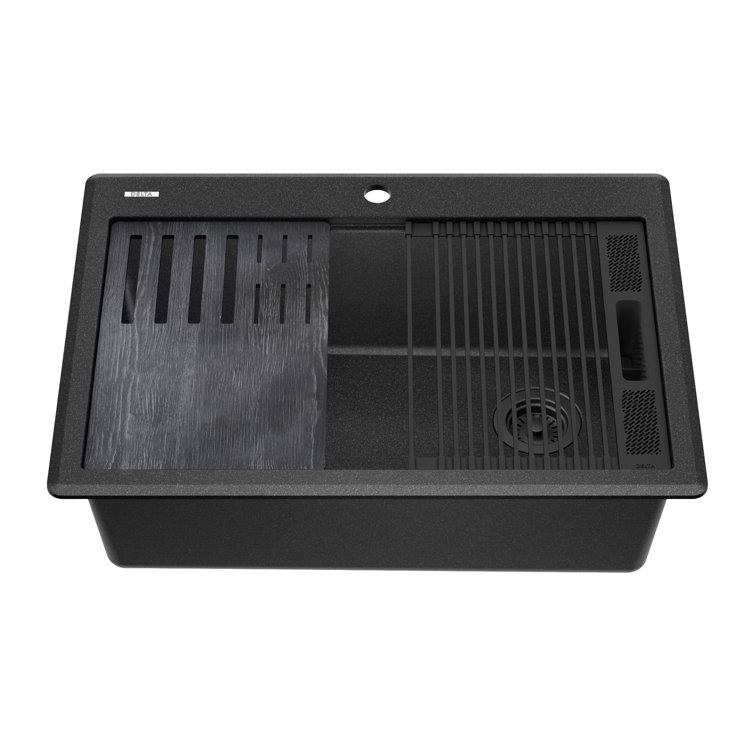 DELTA Everest™ 30" L Granite Composite Workstation Kitchen Sink Drop-In Top Mount Single Bowl with WorkFlow™ Ledge