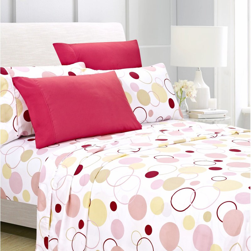 Premium Microfiber Polka Dots Sheet Set, Full Sheet Set + 1 Fitted Sheet + 4 Pillowcases