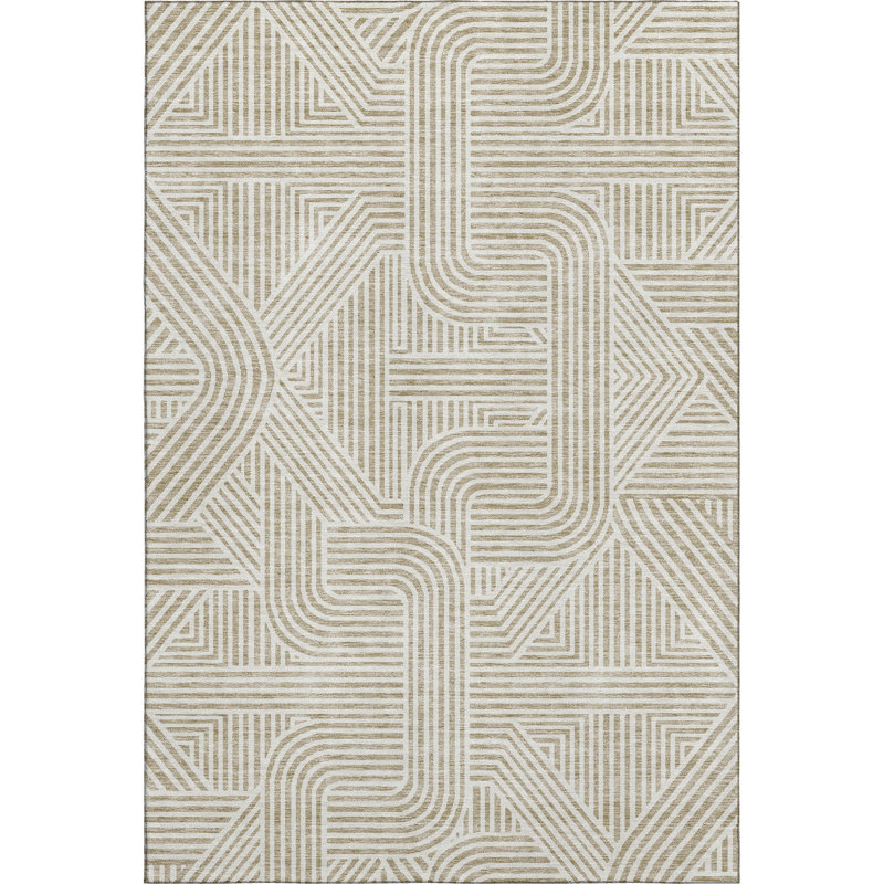 Premium Machine Washable Prisco Beige Rug, Rectangle 8' x 10'