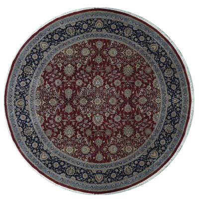 Wool Oriental Area Rug in Wine/Navy