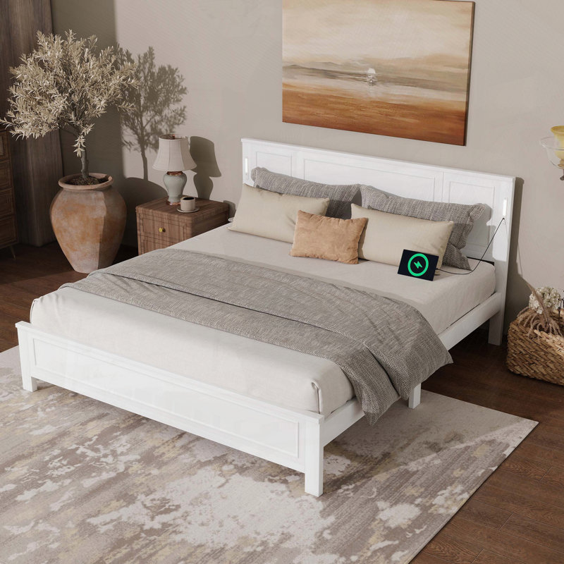 Très grand lit de ferme avec lumières DEL et chargement USB, Blanc