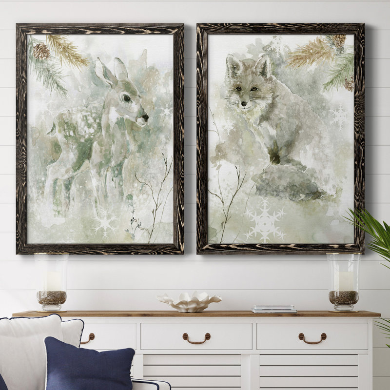 Winter Lodge Fawn - ensemble de 2 reproductions d'art, H 31,5 po x l 47 po x P 1,5 po, Pas de tapis