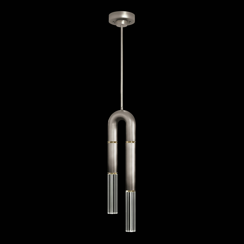 Luminaire suspendu rond 7 po Antonia, Ombre argent / laiton
