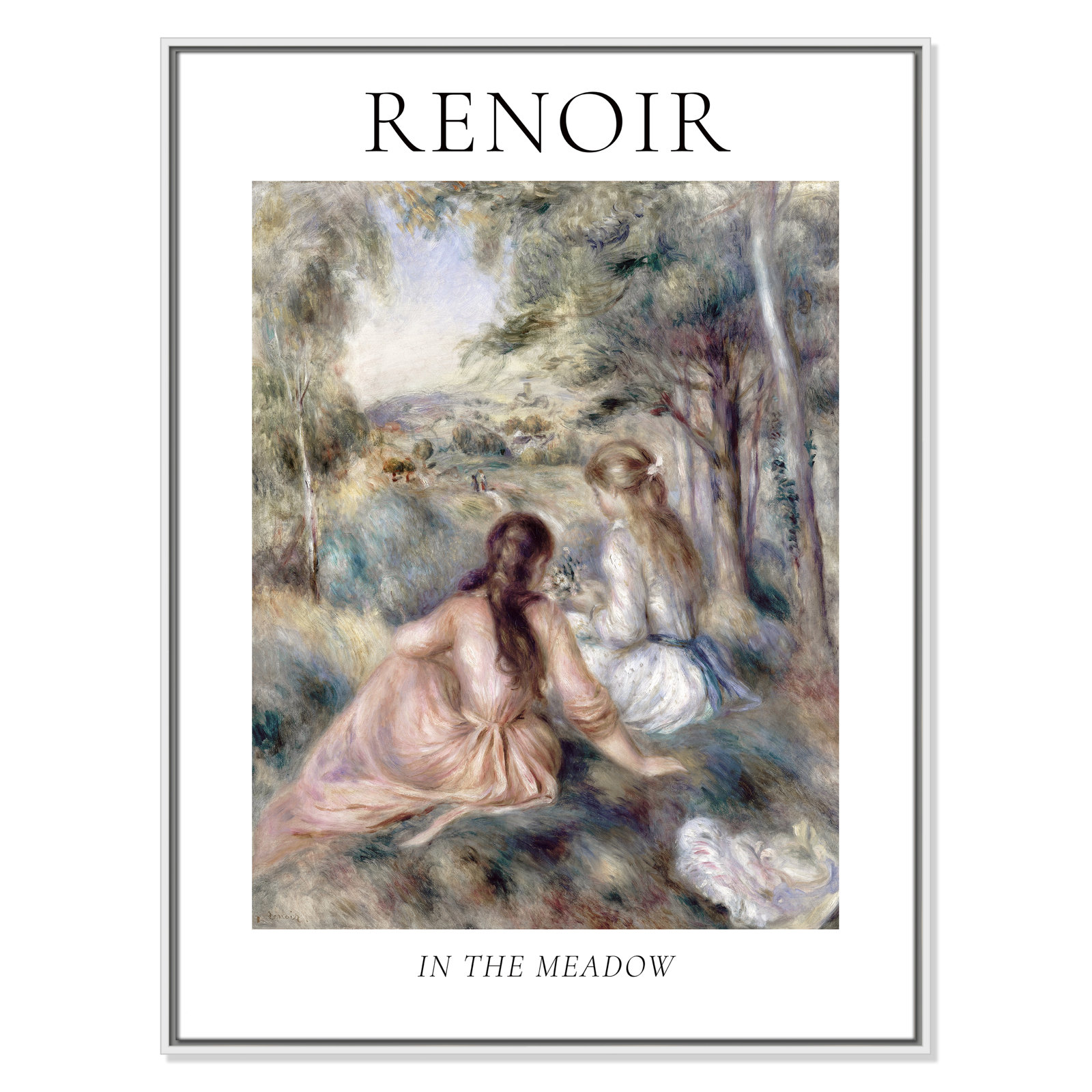Old Masters Collection " In The Meadow " by Auguste Renoir, No, 41.5" H x 31.5" W x 2" D, White Floater Frame