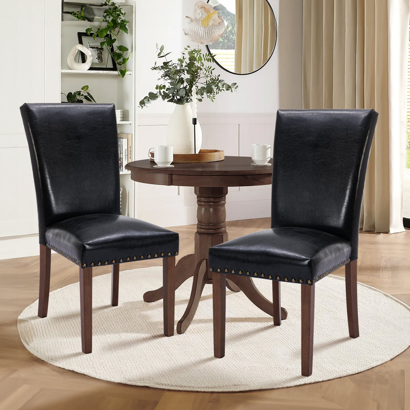 Modern Nailhead Trim Dining Chairs, Upholstered Parsons Side Chairs, Black