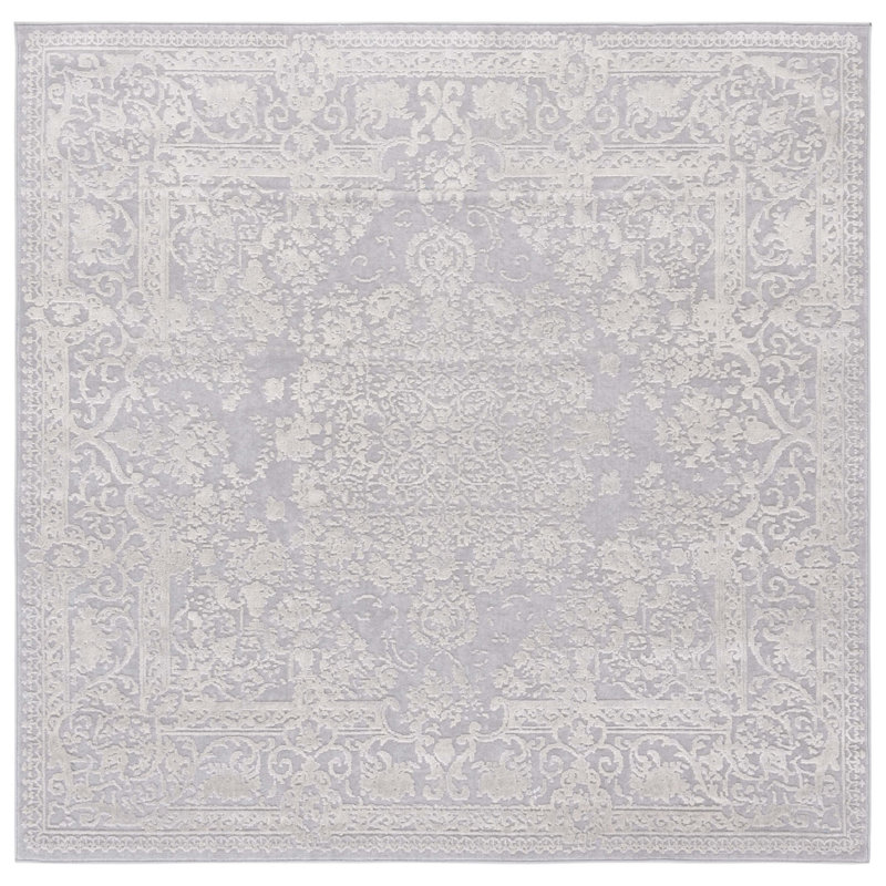 Ketaki Oriental Gray/Light Gray Area Rug, Square 6'7"