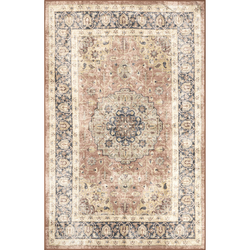 Jessa Faded Medallion Machine Washable Area Rug, Rectangle 4' x 6'