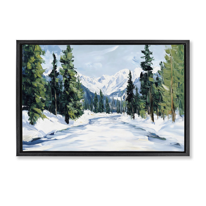 Cadre flottant Snowy Tall Tree Pass, design par Petal Prints Design, Cadre flottant noir de jais, H 17 po x l 25 po