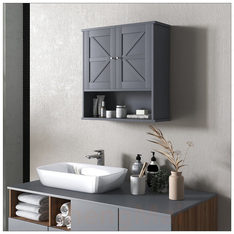 Armoire murale de salle de bain Farmhouse avec tablette ouverte, tablette réglable et conception murale pour un rangement efficace