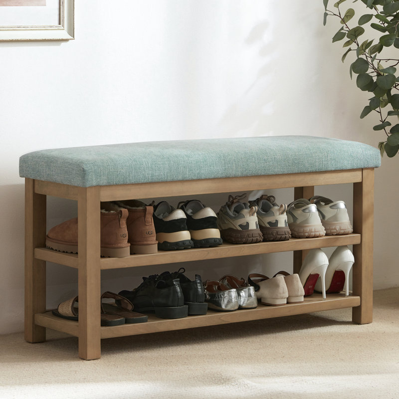 Banc de rangement pour chaussures rembourré Hahnville, H 21,3 po x l 39,9 po x P 13,8 po, Sarcelle